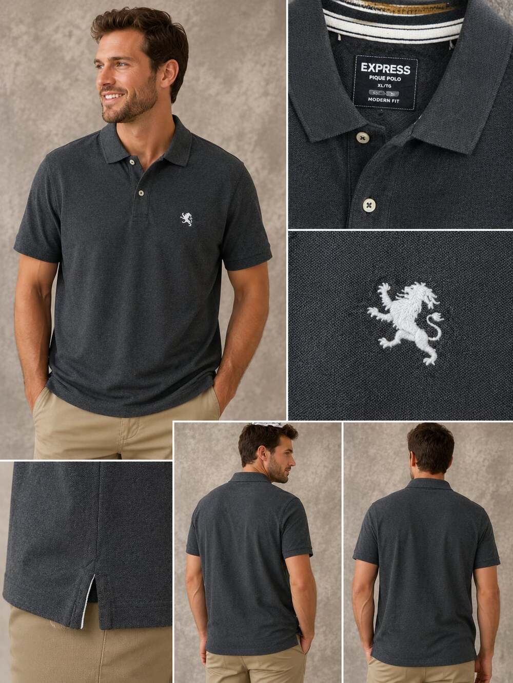 Express Men's Modern Fit Pique Polo Shirt Charcoal Gray